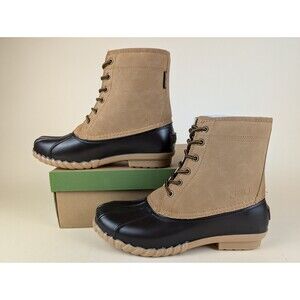 JBU Duck Boots Mens 9 M Maine Waterproof Brown Faux Fur Lined Lace Up Shoes NWB